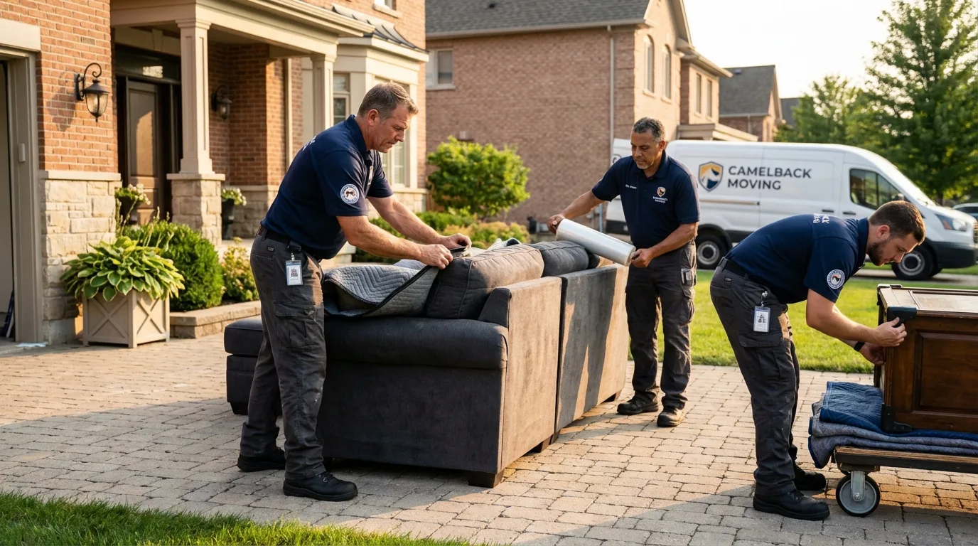 Large estate moving crew wrapping furniture in Warrensburg, NY