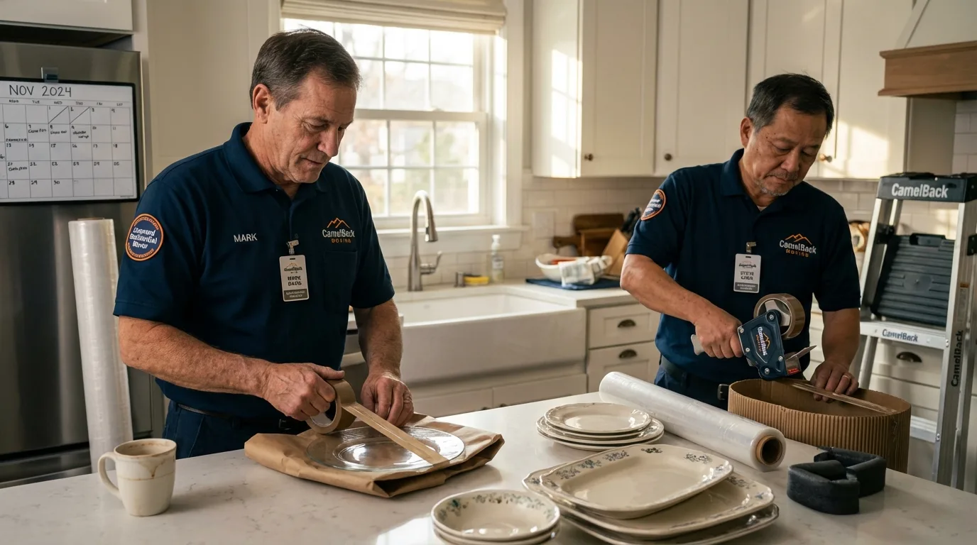 Professional crew packing kitchen dishware in Warrensburg, NY